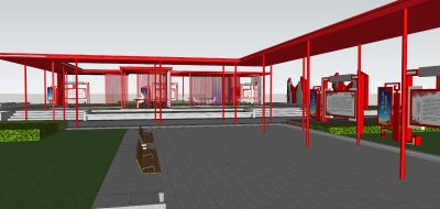 现代红色文化公园 文化长廊 户外廊架 运动公园 阅读廊架 党政宣传牌