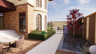 美式私人别墅庭院景观下沉庭院