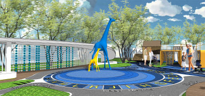 儿童娱乐区 儿童游乐区 儿童娱乐设施 儿童活动区 长颈鹿 滑梯 亭子 廊架