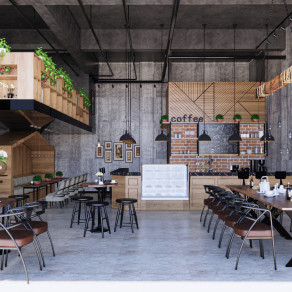 现代咖啡厅餐厅 原木工厂店
