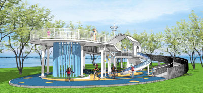 现代儿童游乐区 活动区乐园 树屋 滑梯 栈道