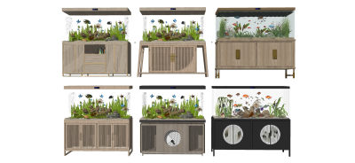 新中式鱼缸 水族箱 观赏鱼 水草