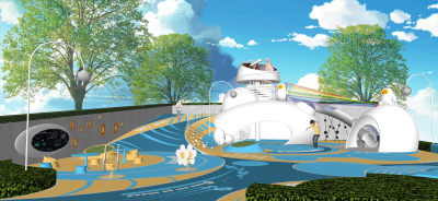 现代儿童活动区 儿童器械 运动公园 飞船滑梯