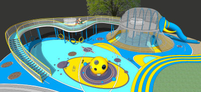 现代儿童活动区 大象滑梯 星空球 景观桥