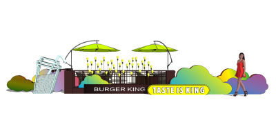 现代风格商业景观 户外座椅 外摆 遮阳伞 花箱 云朵小品