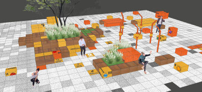 现代宇宙主题商业街景观 方块积木座椅