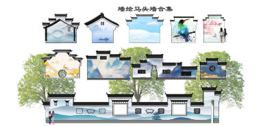 新中式马头墙 山墙 景墙 文化墙 徽派建筑
