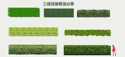 现代绿篱景墙 灌木