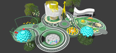 现代糖果主题儿童游乐区 活动区乐园 滑梯 景观灯 儿童景墙 沙坑 蘑菇