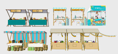 中式售卖亭 小卖部 快餐车 售卖车 售货车 摊位