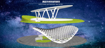现代异形廊架 金属格栅亭子 未来构筑物 夜光凉亭