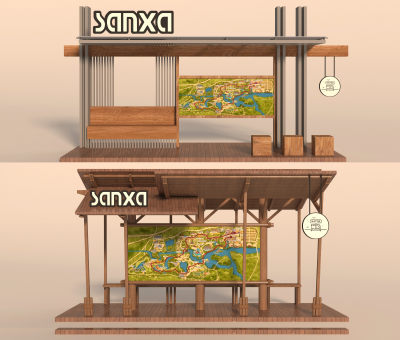现代公交站台 旅游区指示牌导示牌 乡村振兴公交站 候车亭 木质廊架