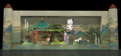 新中式美陈 山水卷轴 互动舞台 拍照打卡点 国风背景板