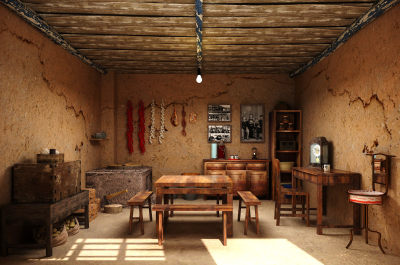 复古记忆馆 年代老屋 怀旧老物件家具 新中式家居客厅 复古堂屋