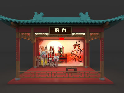 新中式戏台 戏曲美陈舞台 京剧文化小品 戏曲服装头戴