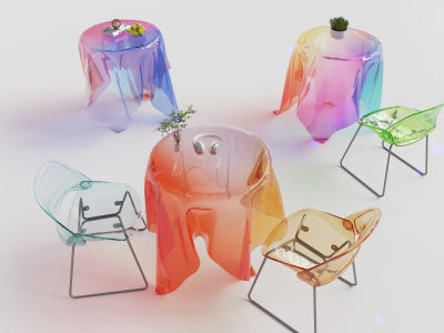 亚克力茶几 渐变色茶几 幻彩创意茶几 透明魔术桌布茶几 床头圆形边几