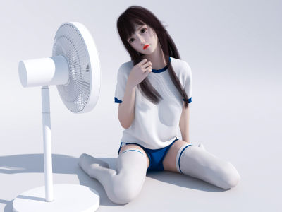 吹风扇女性 动漫少女 女人女性 体操校服美女 小姐姐人物