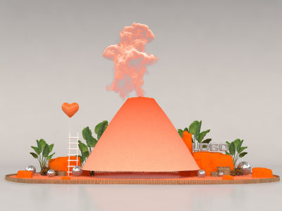 热带火山logo景墙 商业街雕塑 美拉德美陈 富士山金属小品 入口雕塑背景板