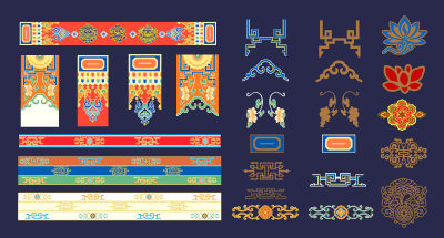 藏式花纹 民族装饰工艺品 藏式图腾 刺绣蜡染 传统元素