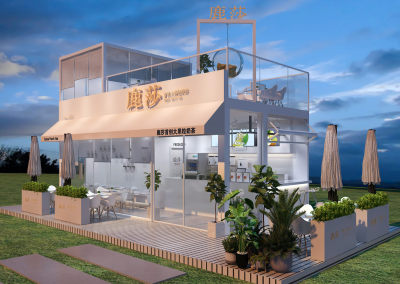 水果奶茶店 咖啡馆 奶茶操作台工作台 收银台水吧台 露台花箱外摆座椅