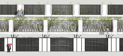 新中式景墙围墙 金属格栅围墙