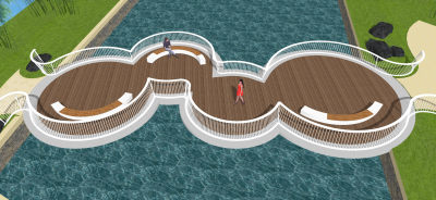 现代异形铁艺曲面栏杆 景观桥