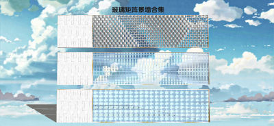 现代玻璃矩阵排列景墙 玻璃砖景墙