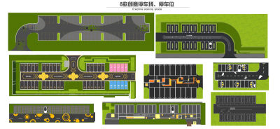 现代创意主题停车场 停车位 生态植草砖 展示区 住宅景观