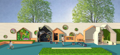 现代儿童活动区 游乐区乐园 黑板 书屋 积木 绿植墙