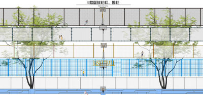 现代篮球栏杆围栏 篮球筐 篮球架 景墙围墙