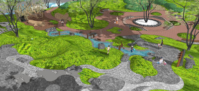 现代生态无动力公园 旱溪湿地娱乐设施 儿童戏水水池亲水活动区 生态户外座椅