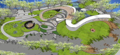 现代儿童游乐区 曲线流线空中栈道 生态栏杆鸟蛋瞭望台 阳光草坪林下空间 异形廊架