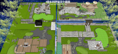 新中式民俗文化庭院 枯山水禅意庭院小品 乡村庭院门 氛围灯 生态石头座椅