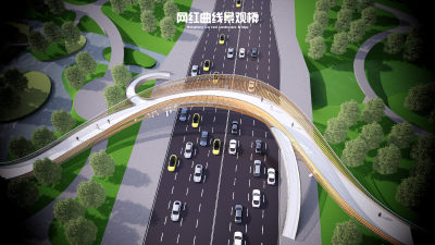 现代网红景观桥 异形钢结构桥 拱桥 曲线流线空中栈道 异形栏杆护栏