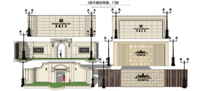 欧式大都会分缝景墙 门头 花池 景观灯 围墙