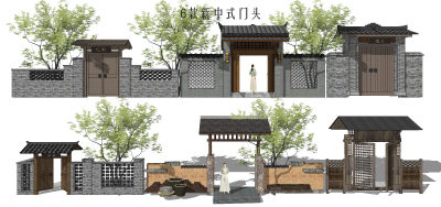 新中式庭院门 木质门头 民宿院门 乡村民居大门 民宿文化樯