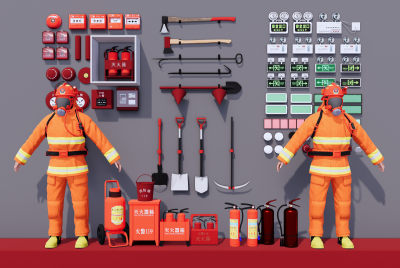 现代风格消防栓 消防服 消防设备 消防器材 灭火器 消防柜