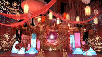 中式婚礼宴会厅 酒店宴会厅 舞台舞美 婚礼美陈