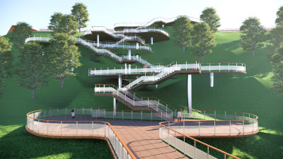 现代山间栈道 观景平台 登山步道 山地公园景观 景区木栈道
