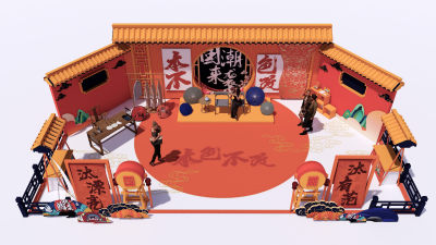 新中式国潮美陈 戏曲文化打卡点 国潮背景墙 商业街戏剧展厅 中式小品