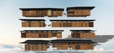 现代红砖马棚  砖结构马厩 家畜房屋 萌宠乐园建筑