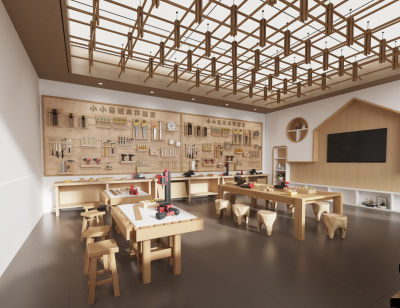 木工教室 手工木雕工作室 木工桌椅 儿童木工作坊 工具樯