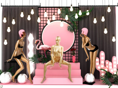 内衣橱窗 仙人掌店铺门头 女装美陈模特 灯泡模特 热带植物