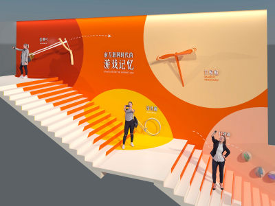 怀旧台阶景观 游戏商业街楼梯 复古高差台地梯步 年代下沉台阶夜光 年代地面铺装卡通