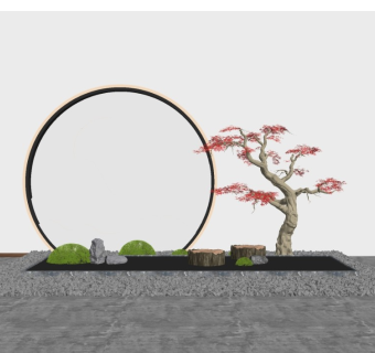新中式庭院景观小品石头景观树模型28