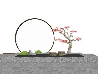 新中式庭院景观小品石头景观树模型28