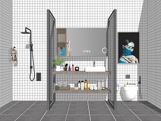 精品现代家居卫生间马桶淋浴组合su模型下载
