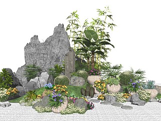 新中式景观小品庭院景观绿植假山石头