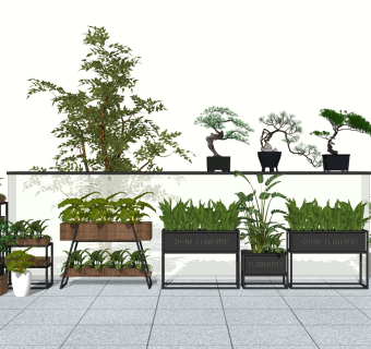 现代绿植花架盆景sketchup模型下载