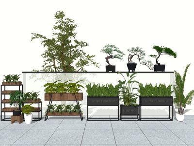 现代绿植花架盆景sketchup模型下载